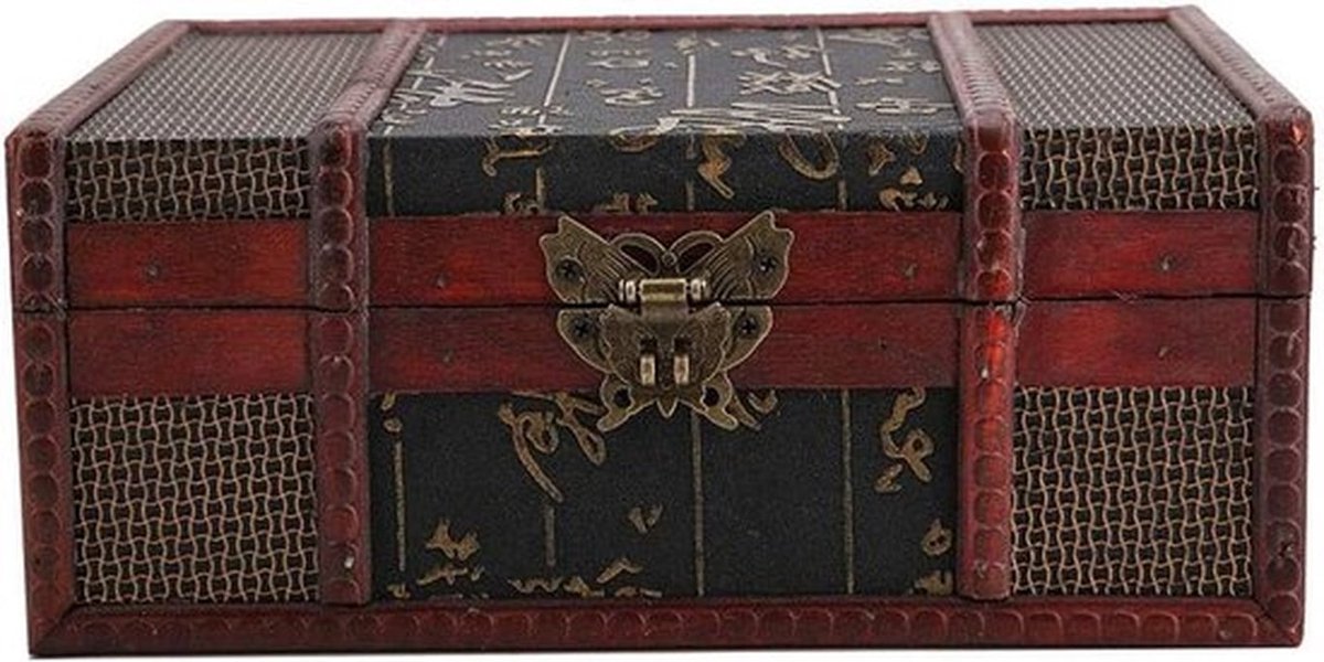 Retro Vintage Houten Opbergdoos voor Sieraden en Boeken - Decoratieve Organizer met Slot en Chinese Stijl - Kleine Schatkist voor Vintage Sieraden en Decoratie