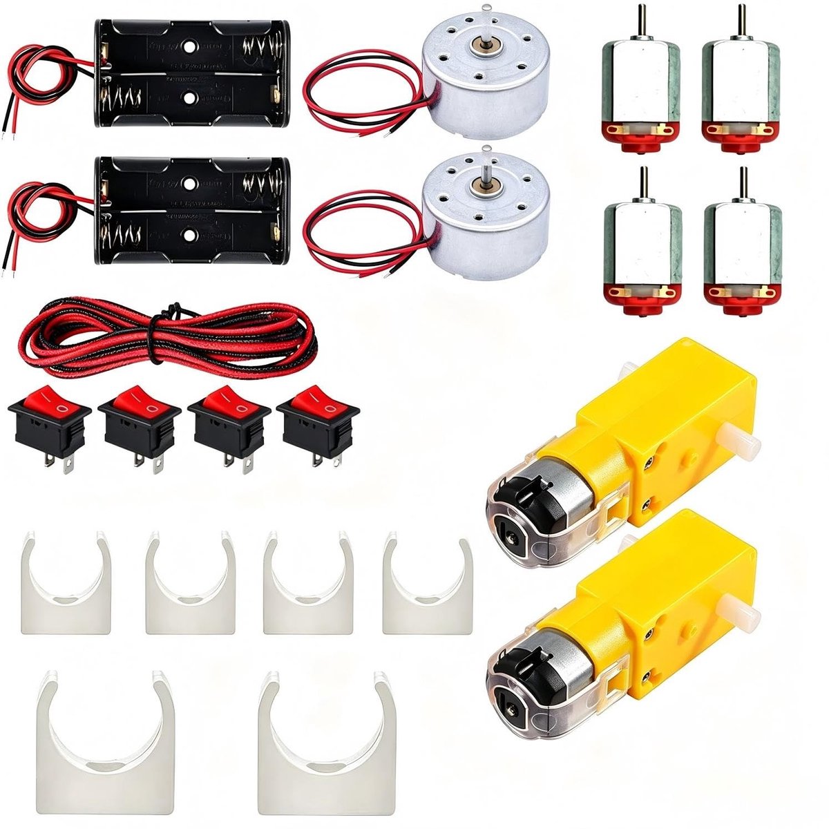 Mini Motor Kit voor Wetenschappelijke Experimenten - Micro DC Motor, AA Batterijhouder, Motorbeugel en Boot Rocker Switch met Verlengkabel