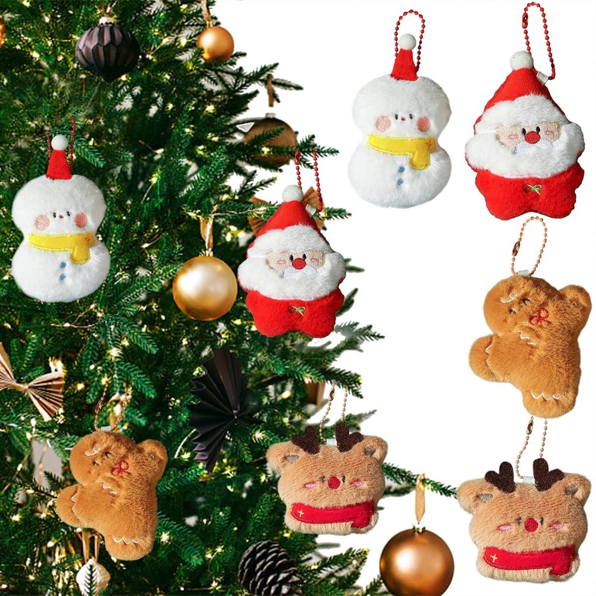Kleine kerstmanhangers voor kerstboom - Pluche kerstdecoratie, kersthangers en kerstversiering (set van 4)