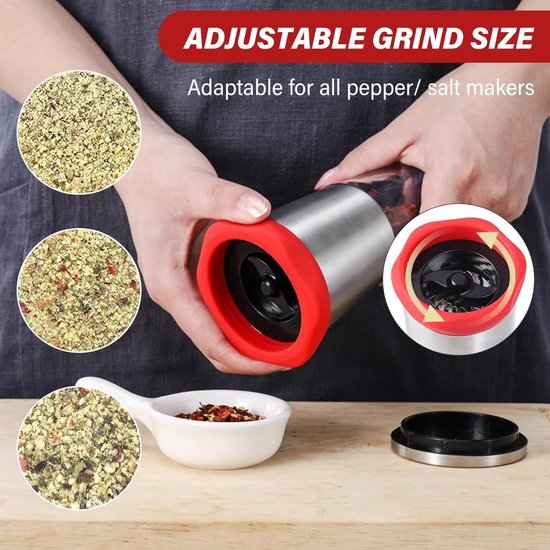 Chili Molen van RVS en Glas, 2-delige Kruidenmolen Set voor Grof Gemalen Specerijen, Peper en Gedroogde Chili, 140 ml Capaciteit — afbeelding 4