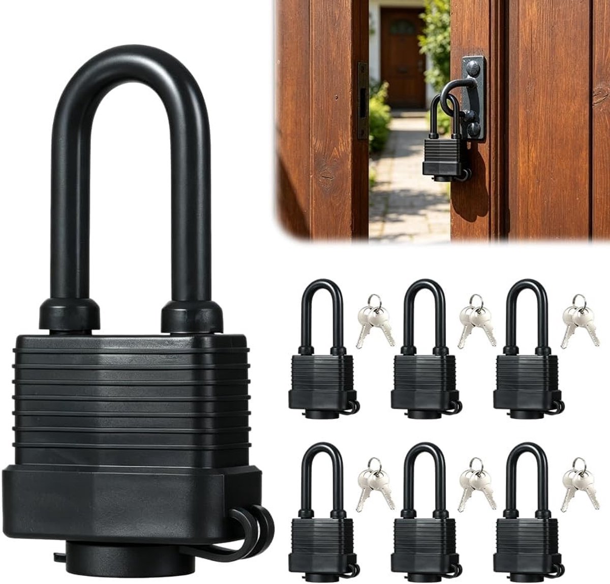 Waterdichte Hangsloten Set van 6 Stuks met 2 Sleutels voor Kluisjes, Garage en Tuinhekken
