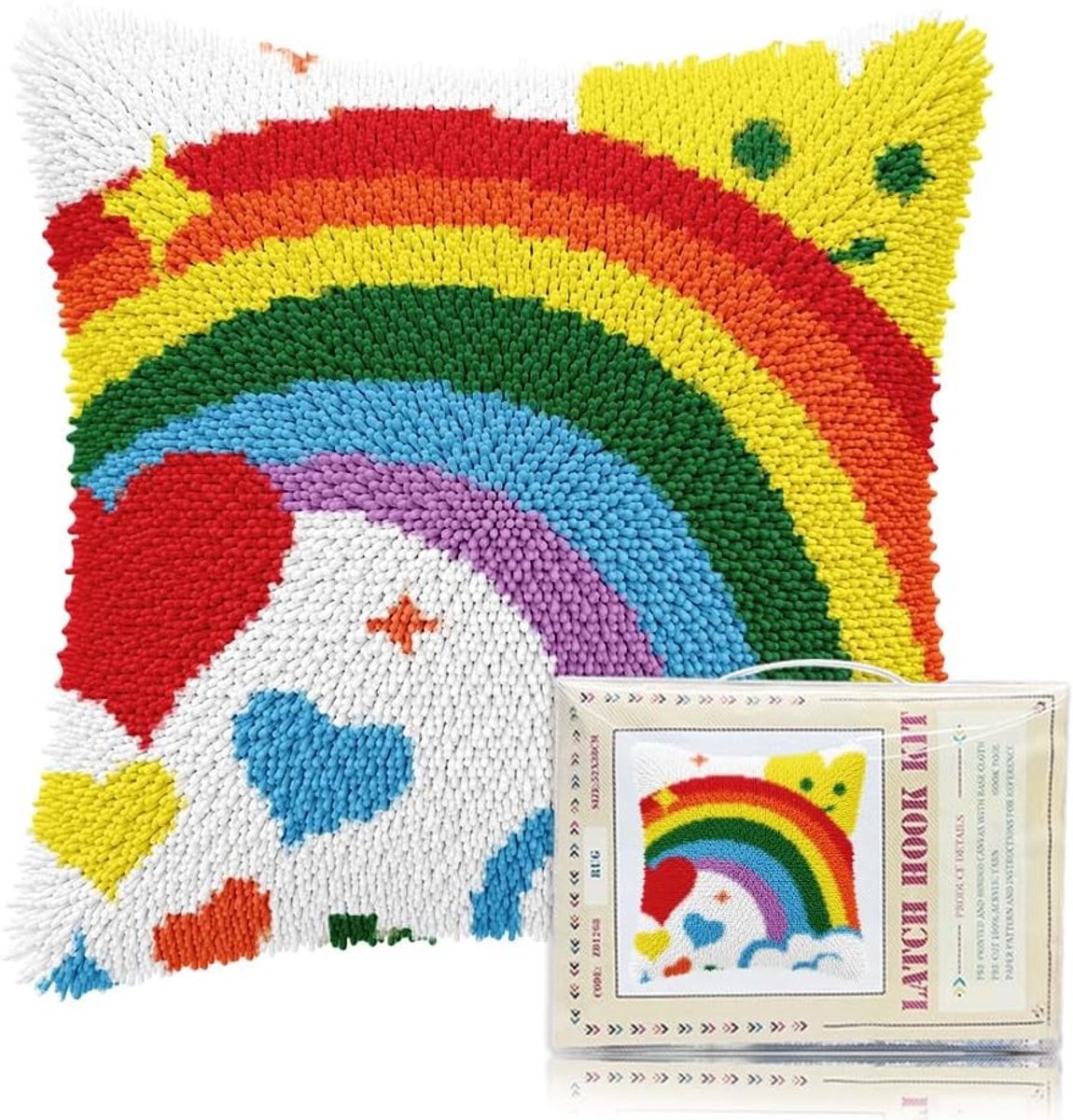 Latch Hook Kussen Kits - Regenboog Geprinte Kussenhoes voor Beginners en Volwassenen - DIY Kussen voor Handgemaakte Sofa Decoratie 17x17