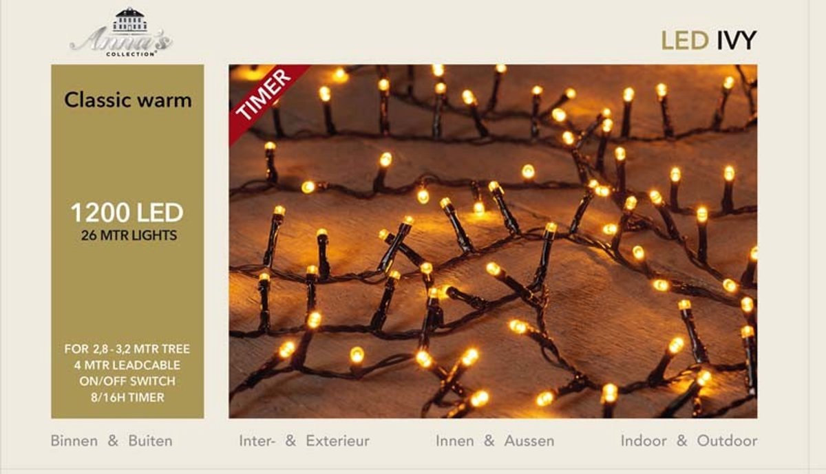 Kerstverlichting LED classic Ivy 1200 LED / 26 meter zwart met time...