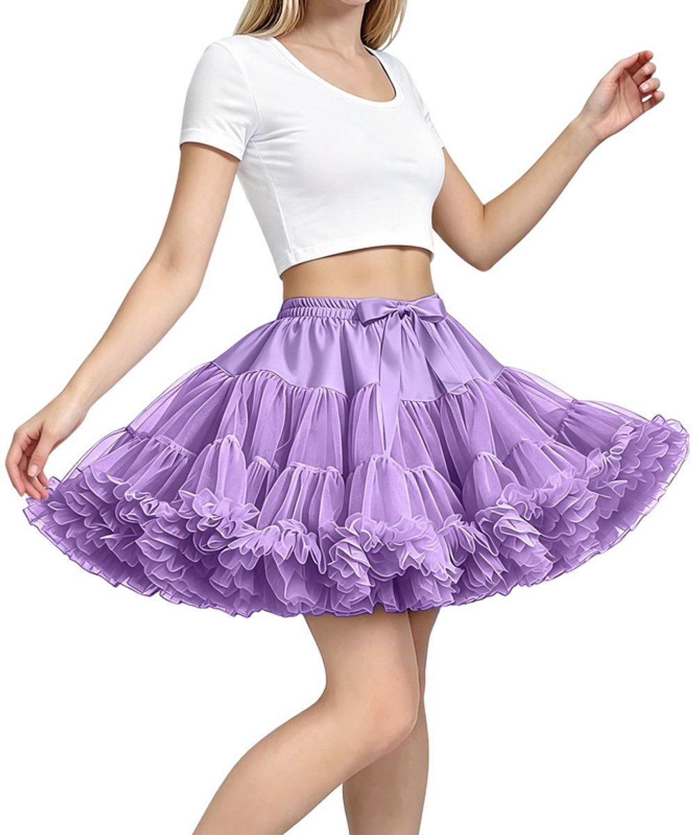 Petticoat onderrok voor dames en meisjes - Korte 3-laagse tule rok met elastische taille - Zachte satijnen voering - Voor trouwjurken, baljurken, ballet en Lolita - Paars