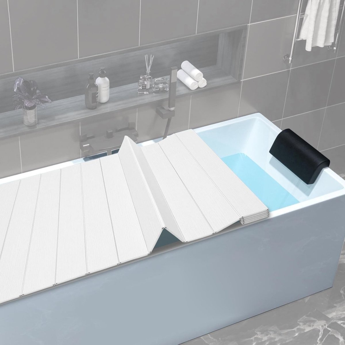 Duurzame opvouwbare badkuipafdekking van waterdicht PVC, isolatie en belastbaarheid voor badkamer en spa, 70 x 183 cm