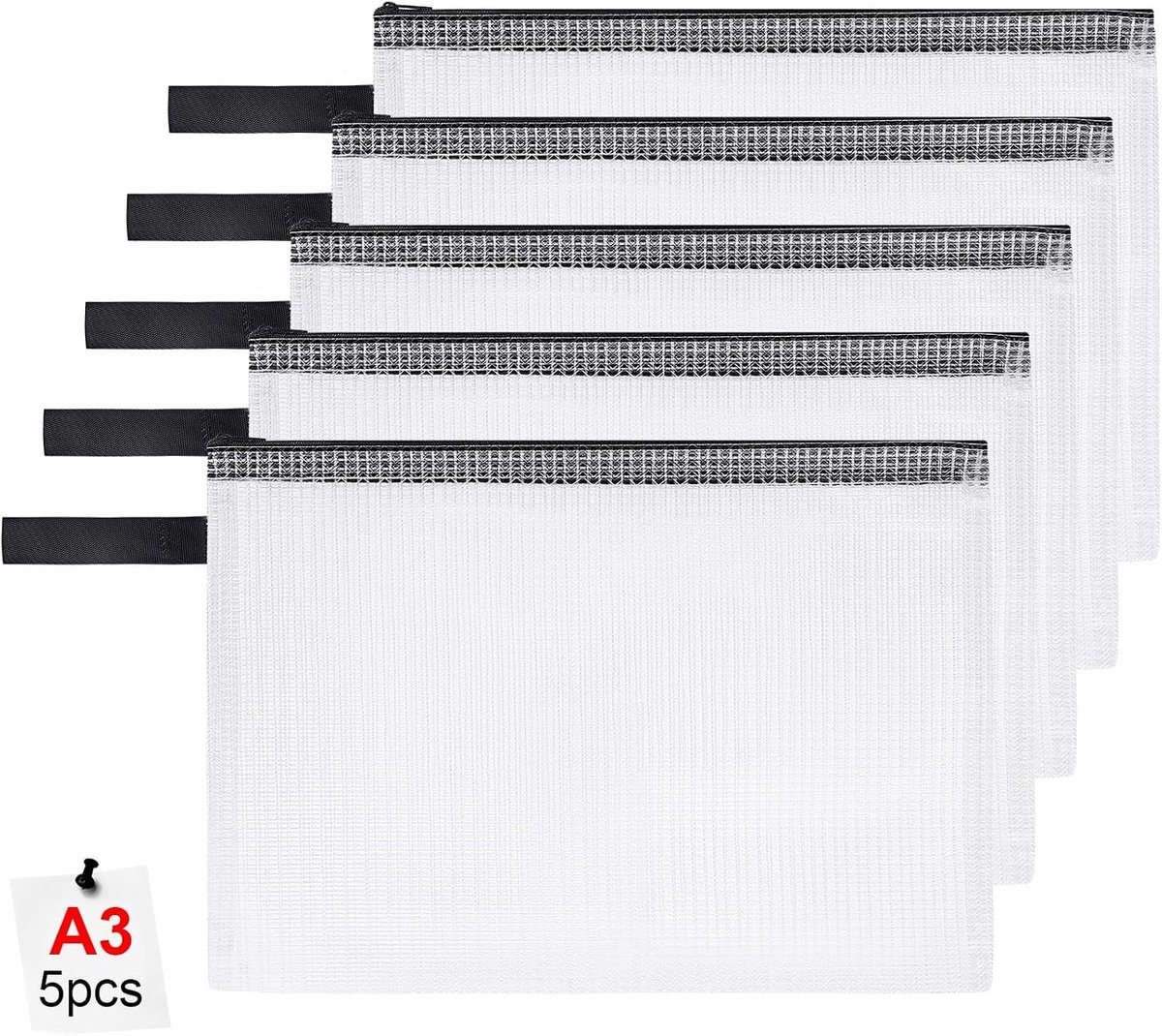 Documententas met 5 Waterdichte Ritszakken, Mesh Plastic Bestandsmap voor School, Thuis, Kantoor en Reizen