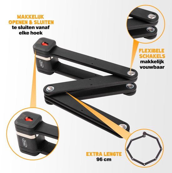 VINZ Pamir ART 2 Vouwslot - Fietsslot - Goedgekeurd Elektrische Fiets & Fatbike slot - Licht ART 2 Slot - Met uitsparing voor Airtag / GPS Tracker - 96cm van VINZ — afbeelding 5