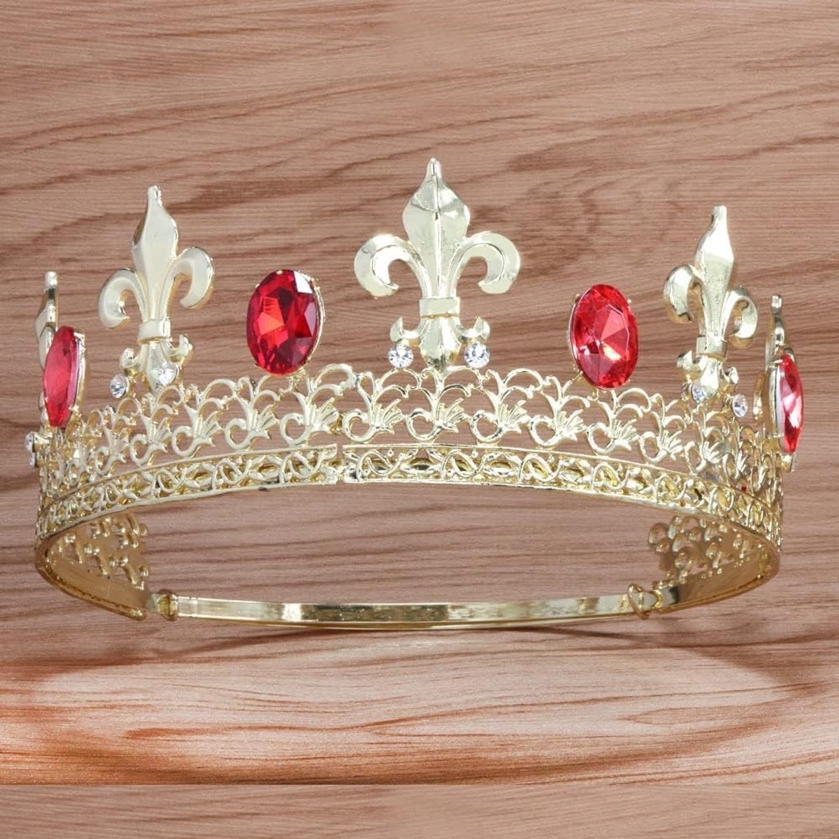 Retro Metalen Ronde Kroon Ornament voor Cosplay, Bruiloften en Feestelijke Kostuums in Goud-Rood