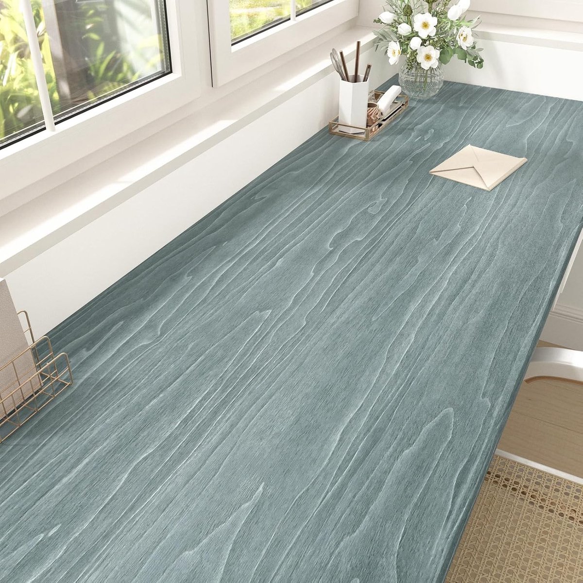 Houten uitstraling behang in blauw, zelfklevend en wasbaar voor keuken en woonkamer, perfect voor meubels en wanden