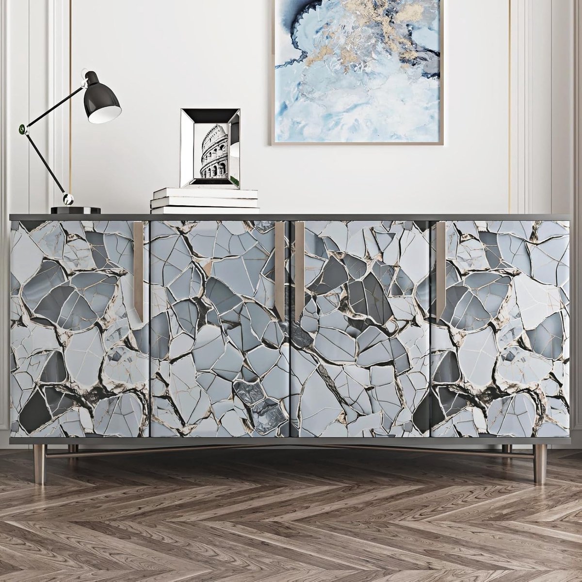 Blauwe Marmerlook Zelfklevend Behang voor Keuken en Badkamer - Waterdicht en Duurzaam, 40 x 300 cm, Perfect voor Meubels en Werkbladen