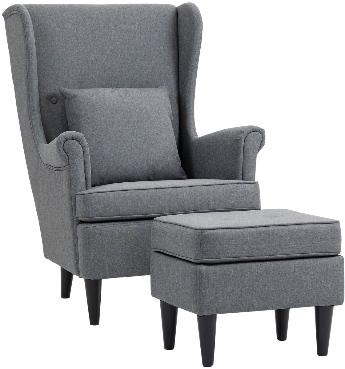 Homcom Oorfauteuil met Voetenbank - Accent chair, relaxstoel, loungestoel - Grijs Grau