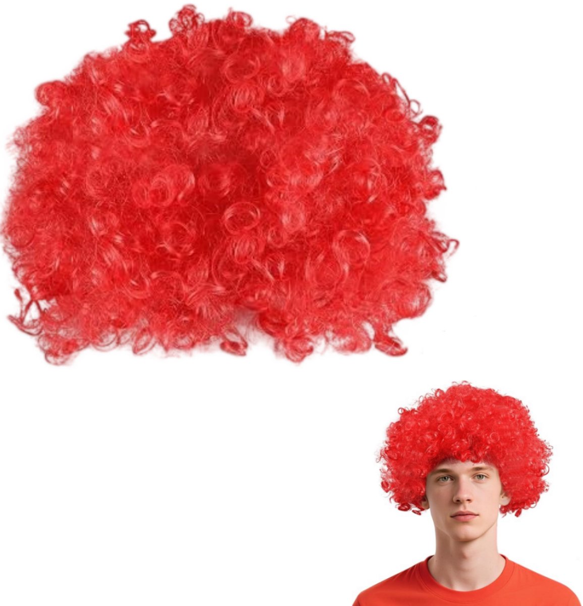Afro Pruik - Krullende Kroeshaarpruik - Rode Pruik - Unisex Verkleedpruik - Volumineuze Krullen - Voor Carnaval, Cosplay, Halloween, Theater en Themafeesten - 1 Stuk