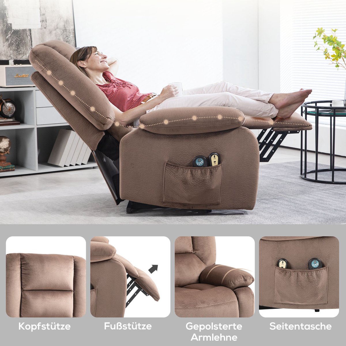 MH Handel Relaxfauteuil met Massagefunctie - Bruin - afbeelding 3