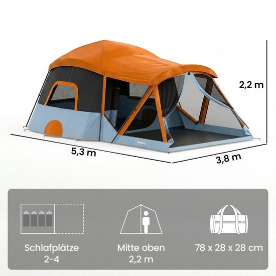Outsunny Tunnel Tent-Polyester-taft, Glasvezel-530L x 380B x 220H cm-Oranje+Blauw van Outsunny — afbeelding 2