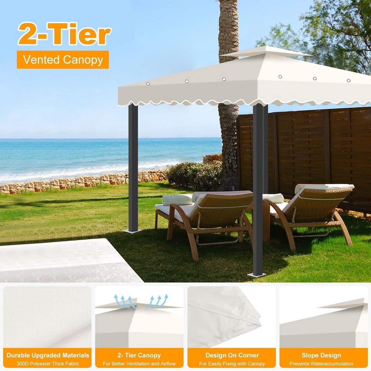 Vervangend Dak voor Paviljoen - Beige - 3 x 3 m - Waterdicht Dubbel Dak met Ventilatie - Voor Buitenactiviteiten