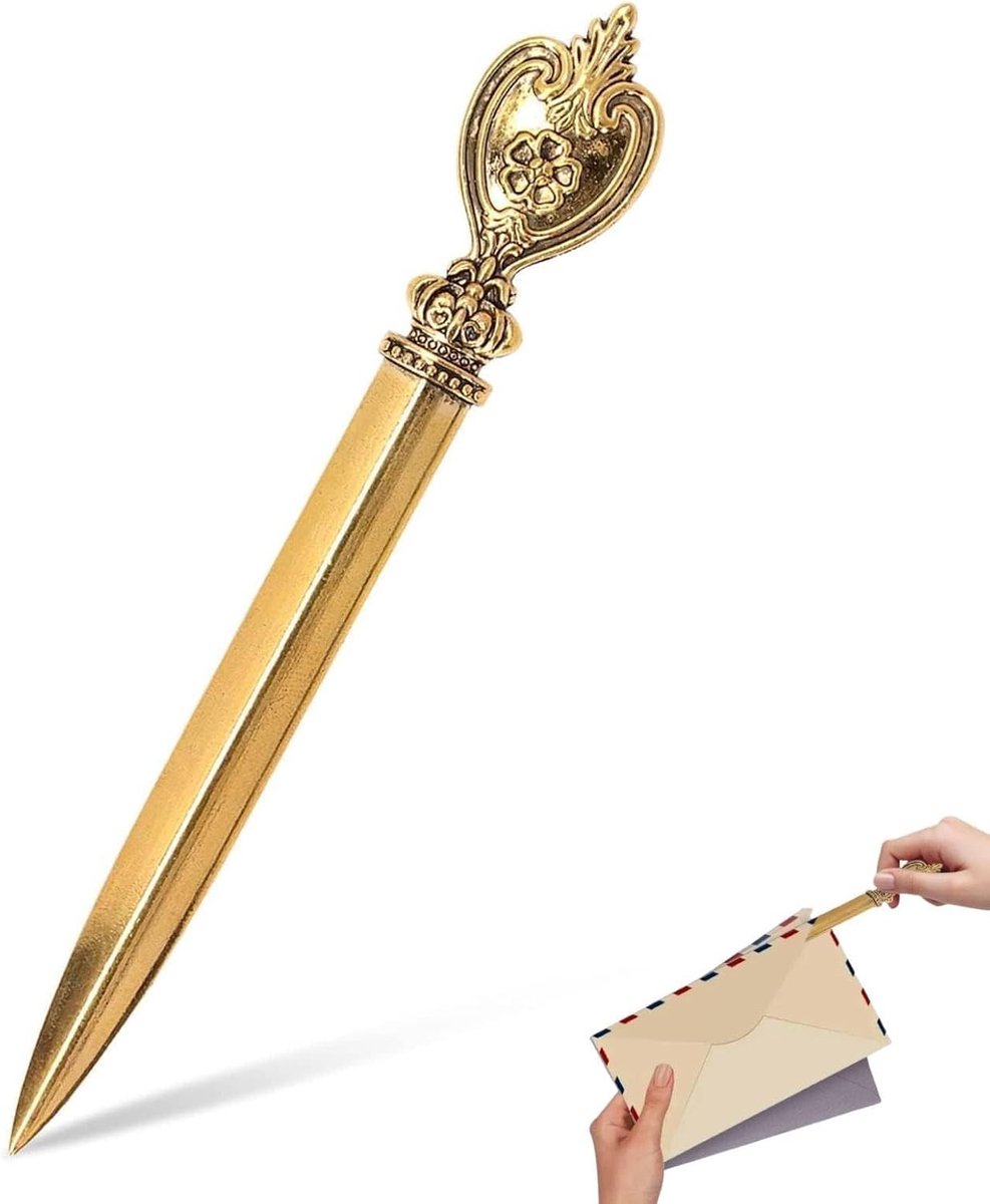 Retro Briefopener van Metaal - Vintage Enveloppen Snijder voor het Openen van Brieven, Handgemaakt en Geschikt voor Verzamelen (Goud)