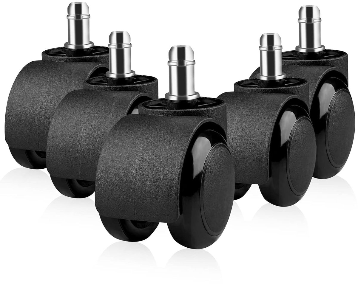 Bureaustoel wielen - Zwart - 11 mm x 22 mm - Dubbel Polyurethaan Wiel - Voor Harde Vloeren