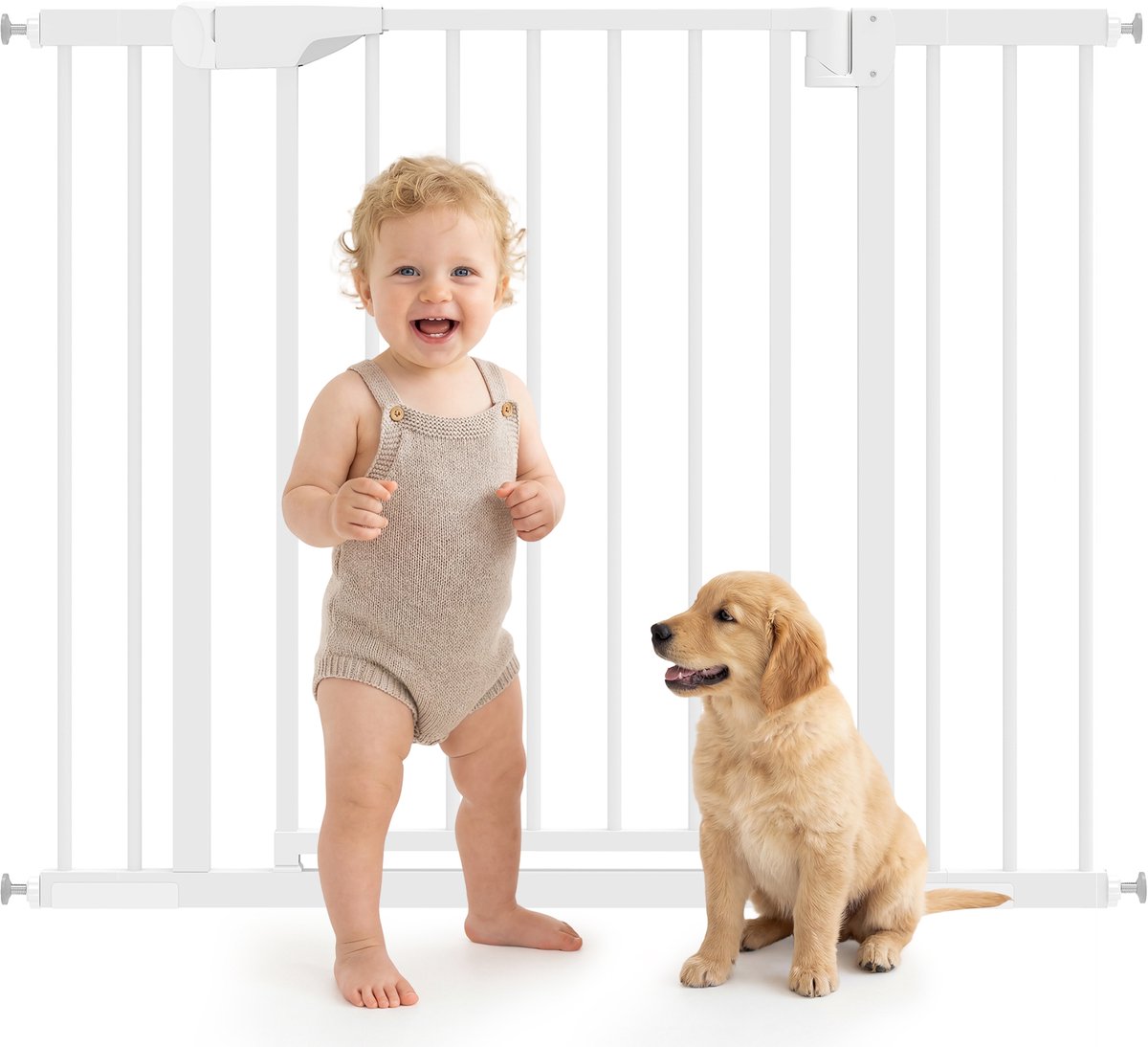 Veiligheidshekje voor honden en baby's - 76 tot 102 cm - met verlengstuk - klemmontage - boren niet nodig - wit