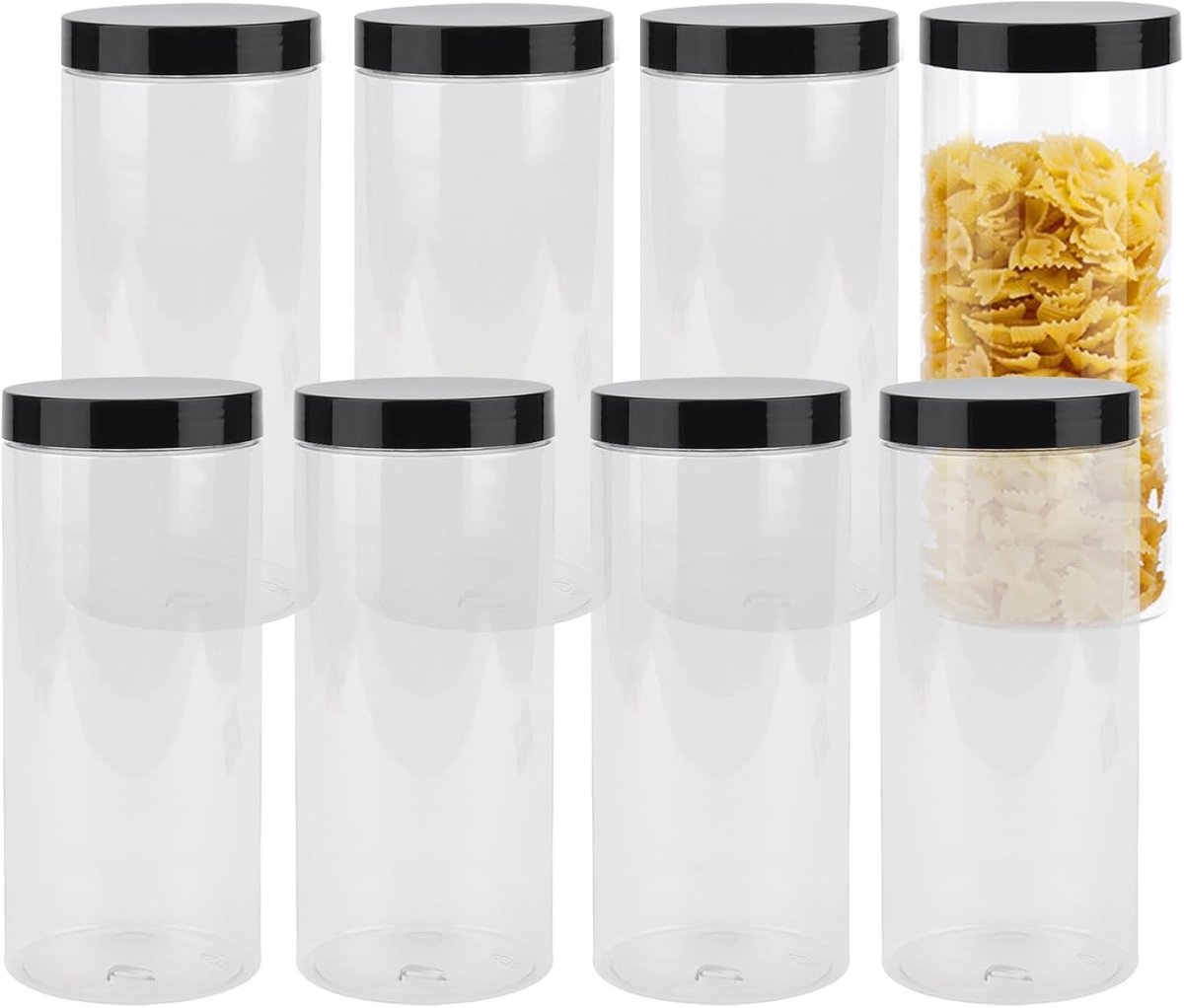 Grote doorzichtige plastic opbergpotten van 1000ml met deksel, ideaal voor snoep, noten en knutselmaterialen