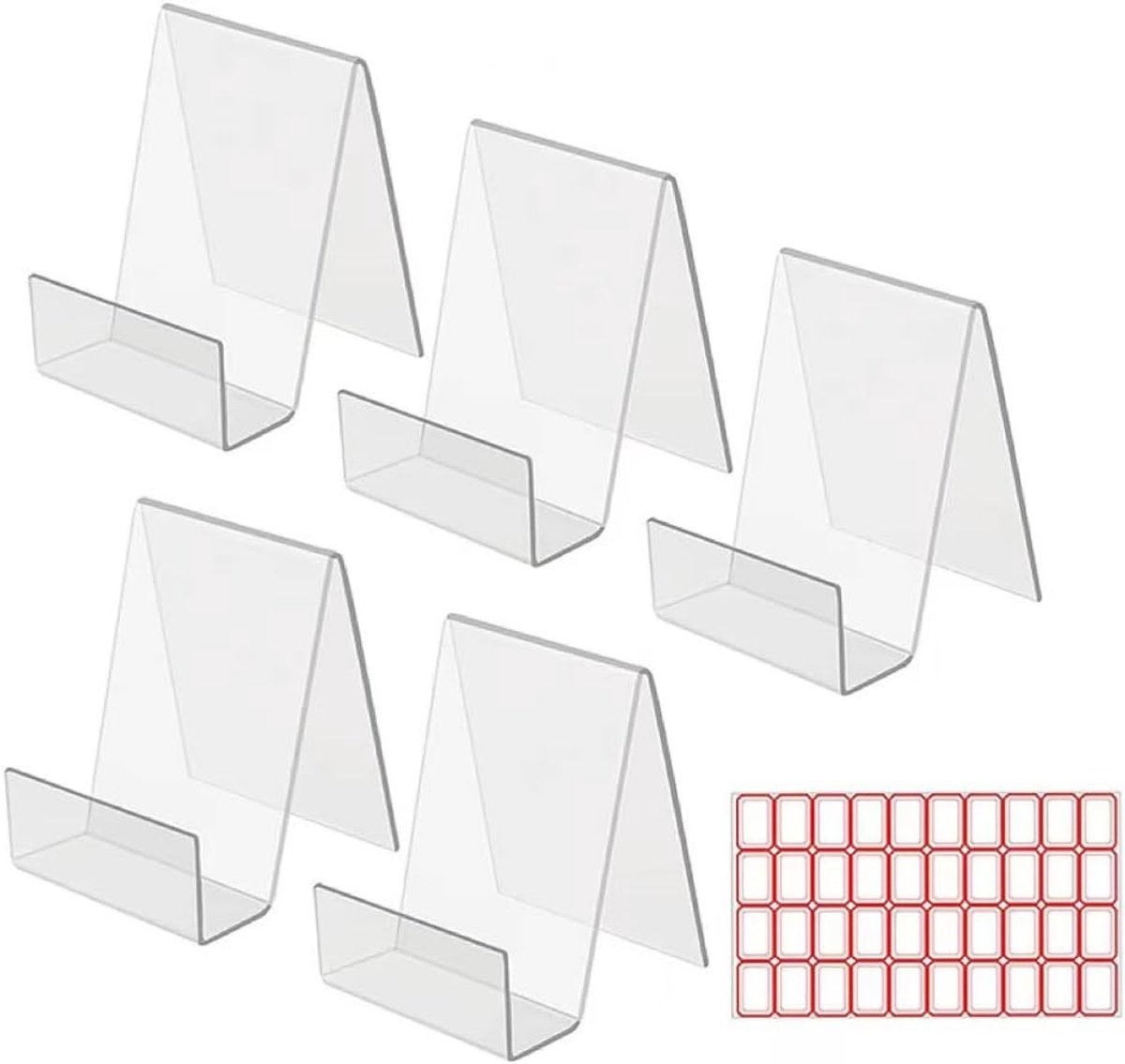 Set van 5 Transparante Acrylaat Boeksteunen, Ideaal voor Fotoboeken, Kookboeken en Muziekbladen, Inclusief Labels voor Organisatie