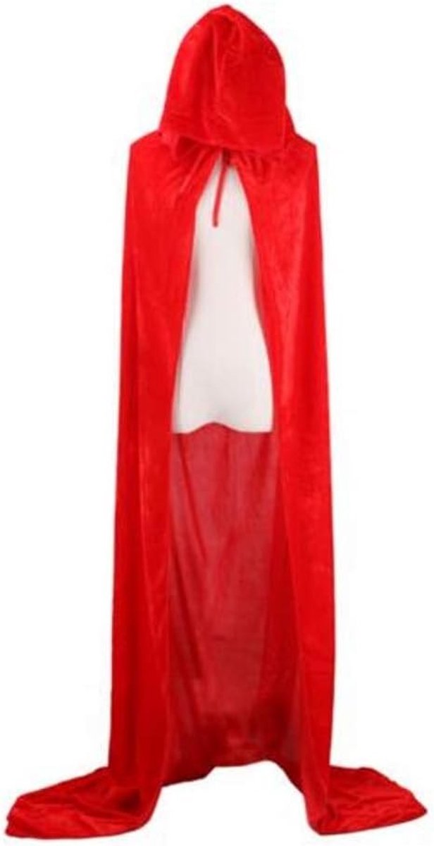 Lange rode capuchonmantel voor Halloween kostuum, perfect voor heks, duivel en vampier cosplay feestoutfit