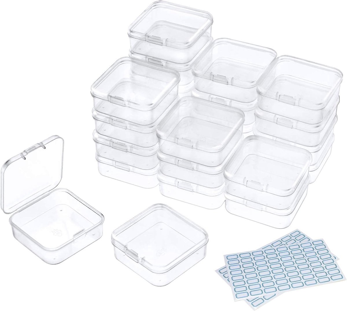 Kleine doorzichtige plastic opbergdozen voor kralen, 24 stuks, ideaal voor knutselen en sieradenorganisatie (2.1 x 2.1 x 0.8 inch)