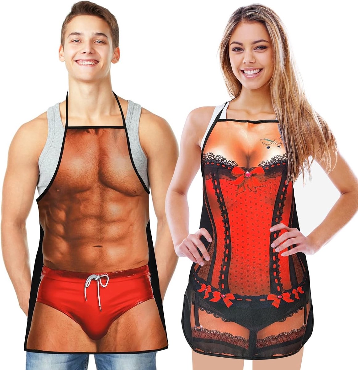 Grappige Schorten voor Koppels, 2-Pack Waterdichte Keukenschorten voor Koken, BBQ en Cadeaus voor Kerstmis