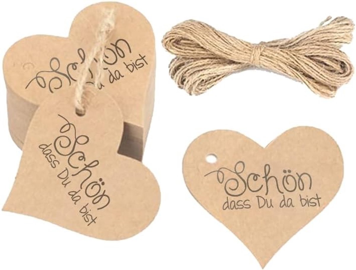 50 Stuks Hartvormige Kraft Papier Cadeaulabels, Mooie Labels voor Valentijnsdag, Trouwen en Geschenken met Touw