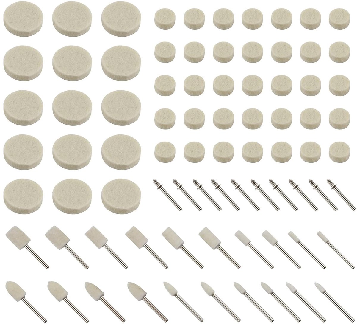 Polijstschijf van vilt voor diverse draaigereedschappen, polijstaccessoires voor metaal, glas en hout, 1/8 inch schacht