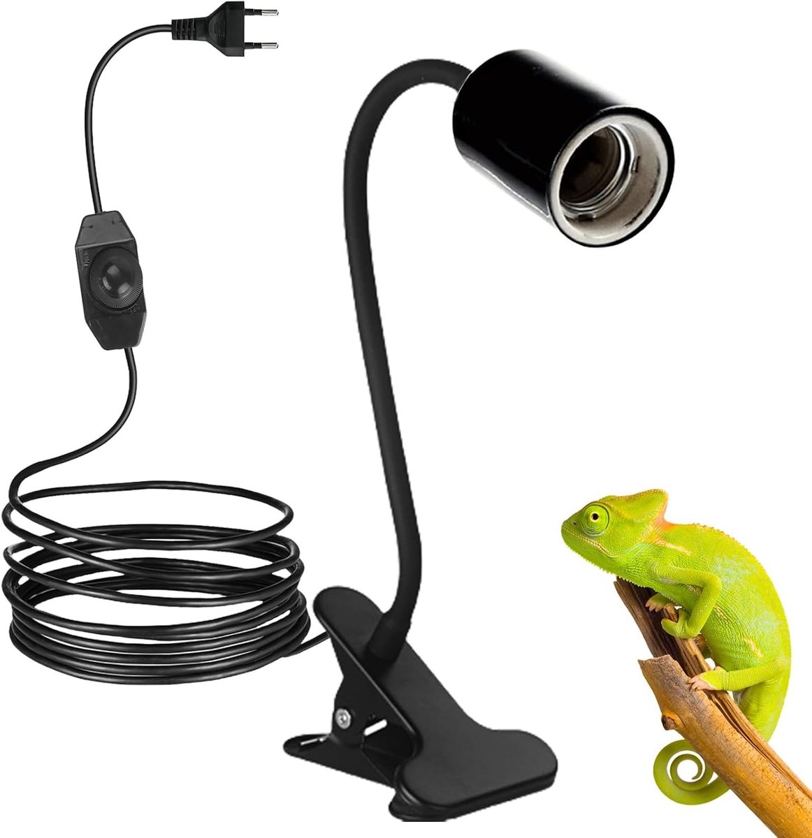 E27 Klem Lampenvoet met Flexibele Gooseneck, Dimbare Tafellamp Houder voor Planten en Reptielen, Geschikt voor LED Lampen (Zwart, Zonder Lichtbron)