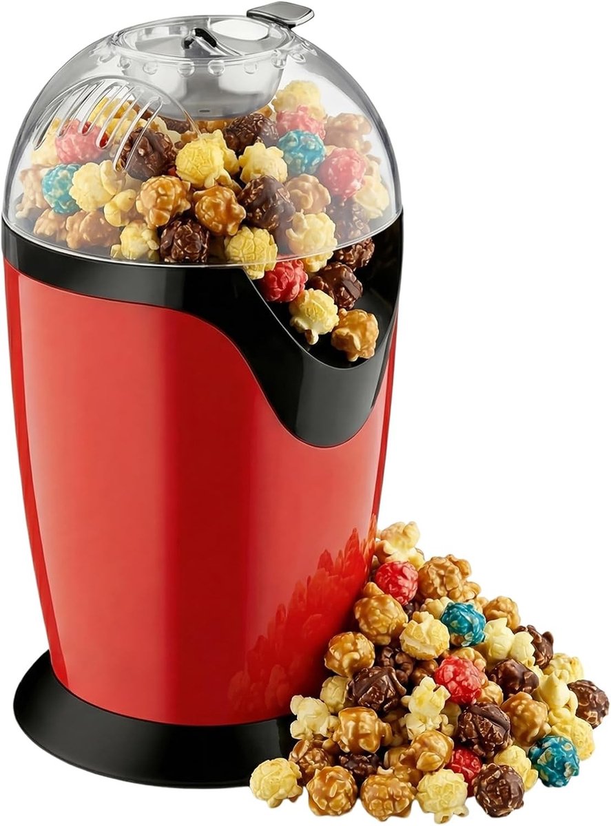 Popcorn Machine 1200W met Grote Capaciteit en Transparante Deksel voor Gezonde Snack tijdens Filmavonden en Feestdagen