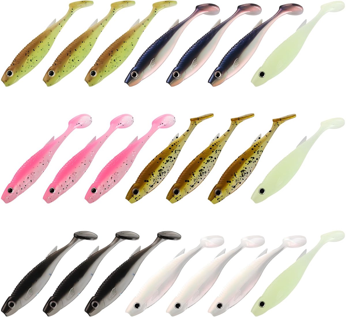 21-delige Set Rubberen Visjes - Softbait Kunstaas Wobbler - Voor Roofvis in Zoet- en Zoutwater, Snoekbaars - 7.5 cm, 2.6 g