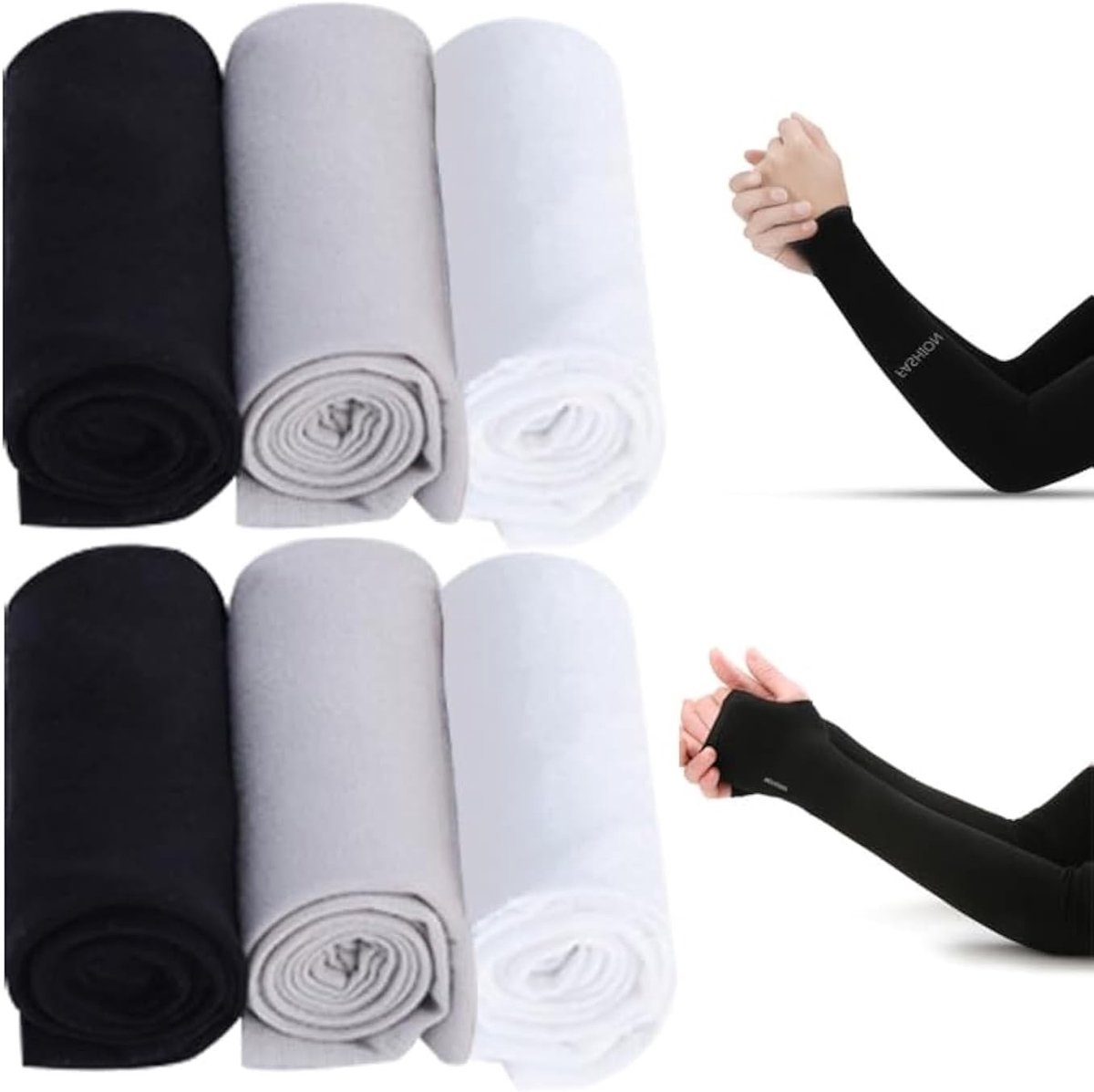 UV Bescherming Arm Sleeves voor Mannen en Vrouwen - Ademend en Koelend voor Fietsen, Hiken en Buitensporten - 6 Paar in Wit