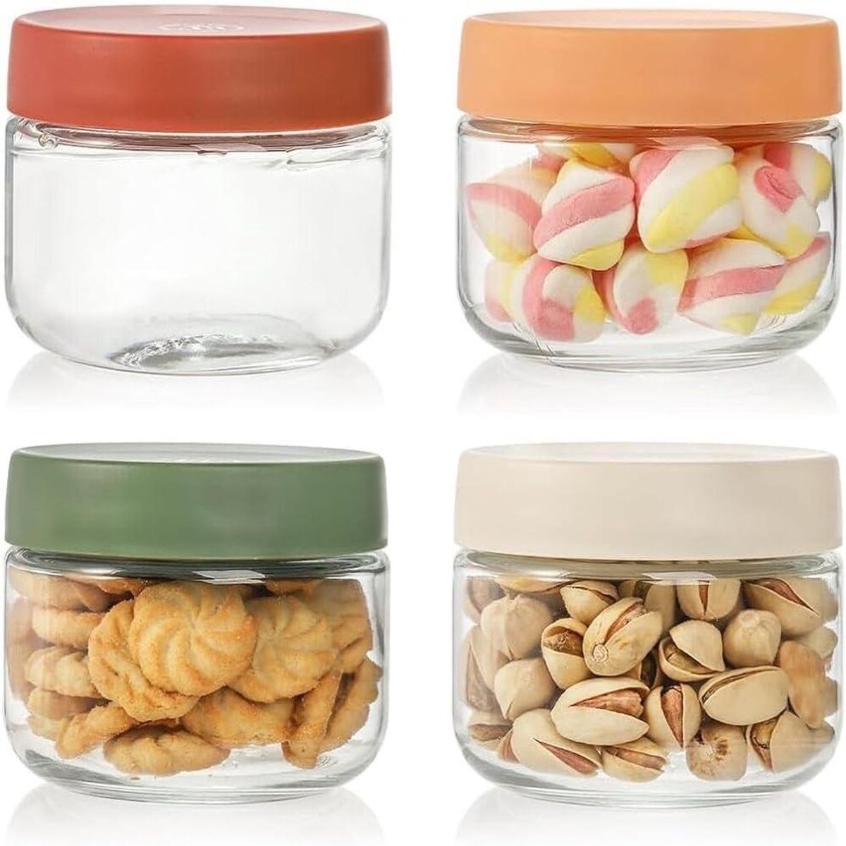 Glazen Potjes - 4 Stuks - 300 ml Herbruikbare Glazen Potjes met Deksel - Voor Overnight Oats, Salades, Yoghurt, Pudding, Snacks en Snoep - Yoghurtpotjes en Dessertglazen