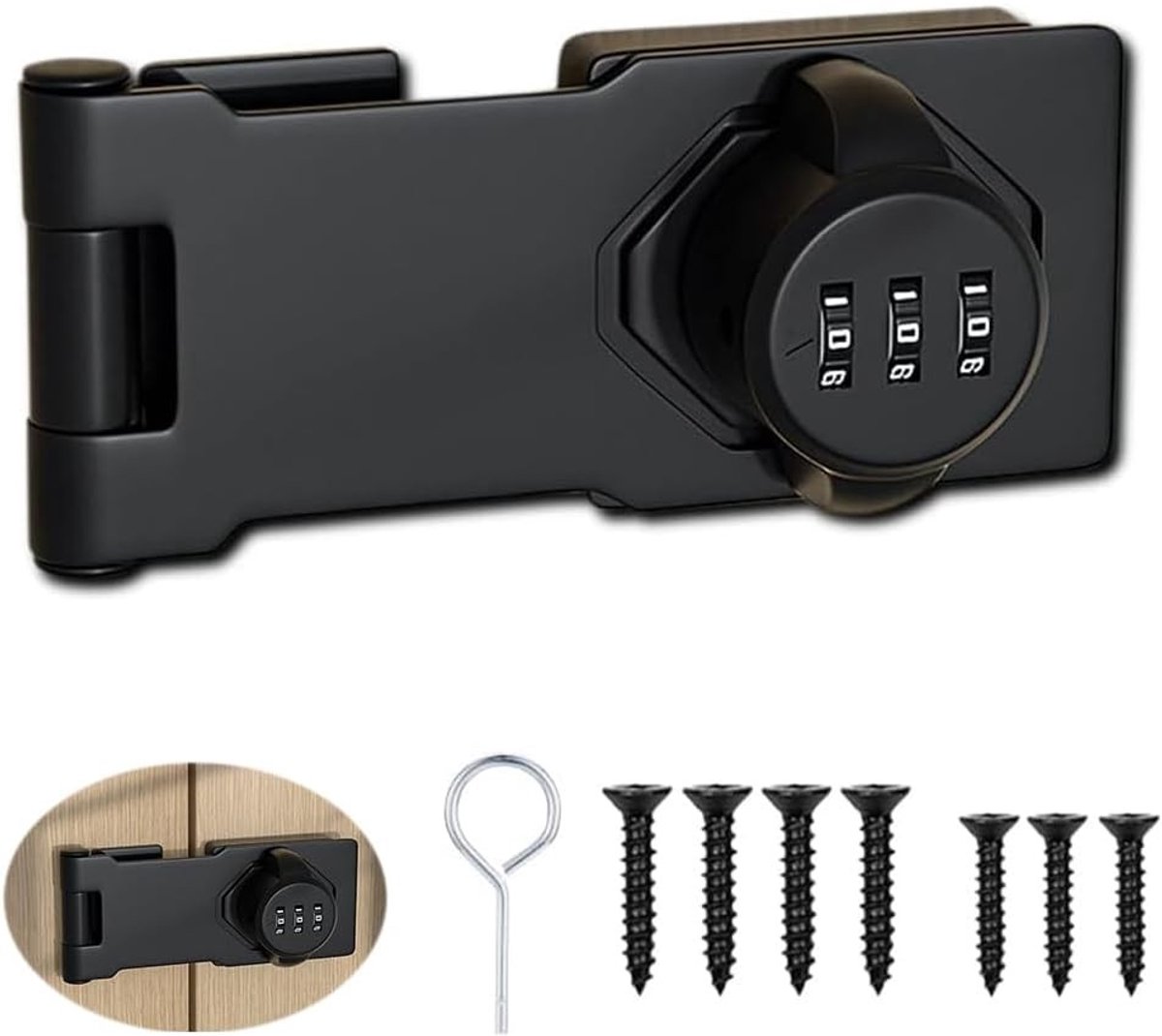 Veiligheidsslot met 3-cijferige code voor kast, deur en lade - Robuust en betrouwbaar zwart hangslot