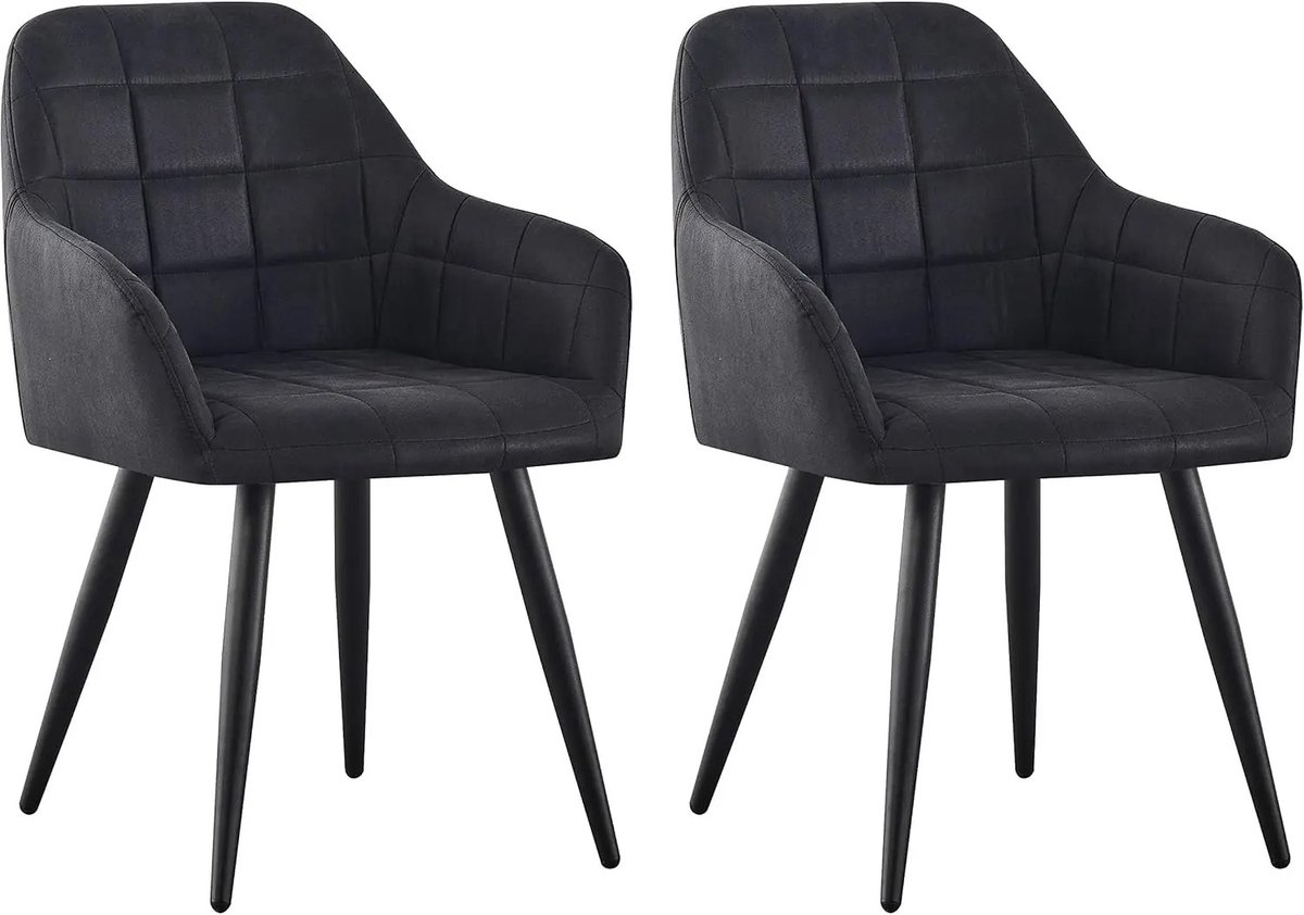 Bresht Eetkamerstoelen - Set van 2 - Gestoffeerd - Kunstsuede - Modern - Comfortabele Zitting - Water & Krasbestendig - Zwart