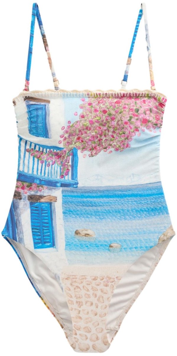 Next Dames - Bandeau-badpak met gehaakte rand - Blauw Benjamin MacGregor Scenic Print