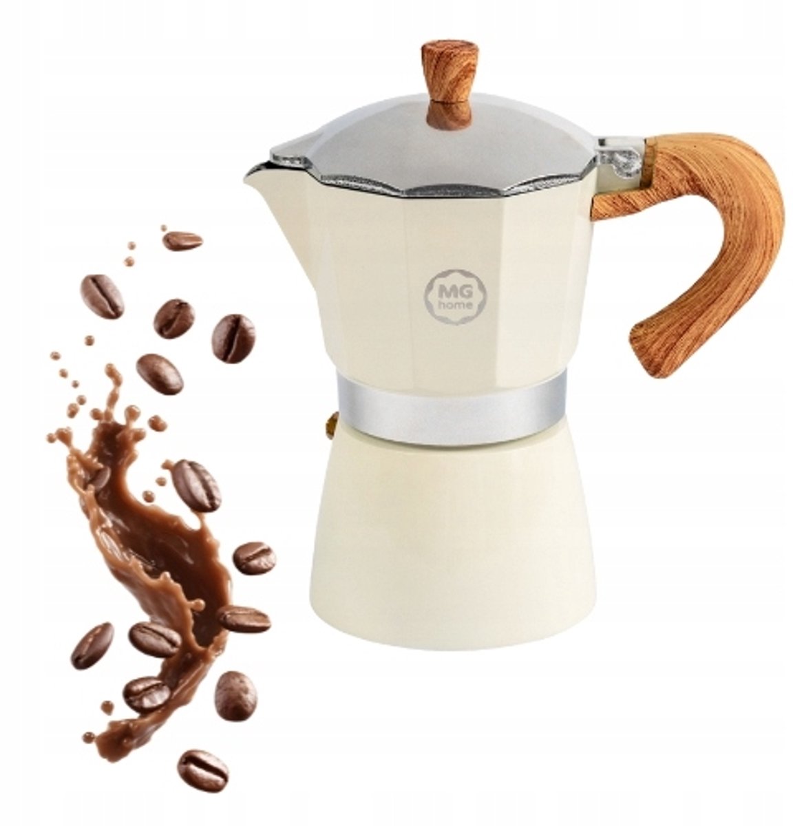 MG Home Crema aluminium koffiezetapparaat - 300 ml / 6 kopjes - crème