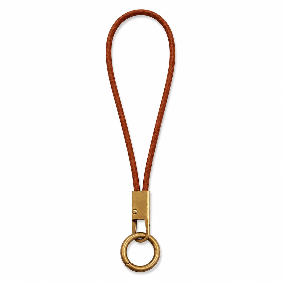 Travel Cords Keycord Kort – Lichtbruin Leer – Sleutelkoord met Karabijnhaak en Afneembare Ring – Mat Messing - 20 cm – Autosleutel & Sleutels
