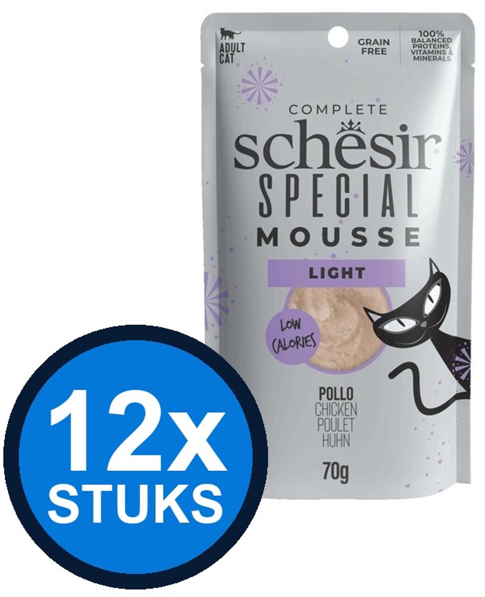 12x Schesir Special Light Mousse - Kip - Kattenvoer Natvoer - 70g