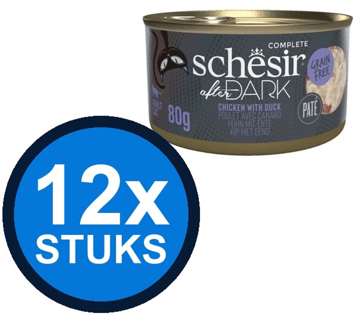 12x Schesir After Dark - Kip & Eend Paté - Kattenvoer Natvoer - 80g