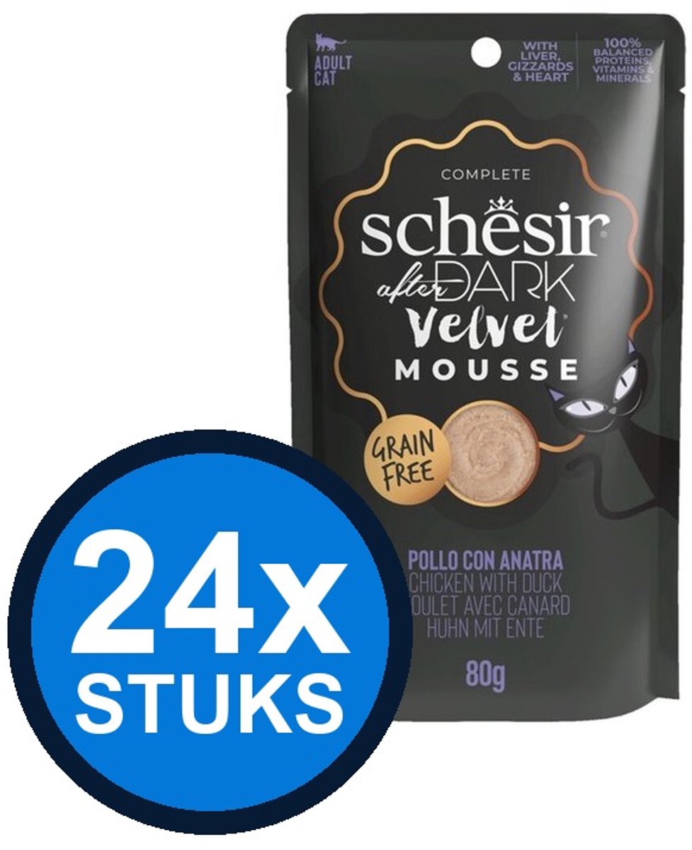 24x Schesir After Dark velvet kat pouch mousse kip&eend 80gr
