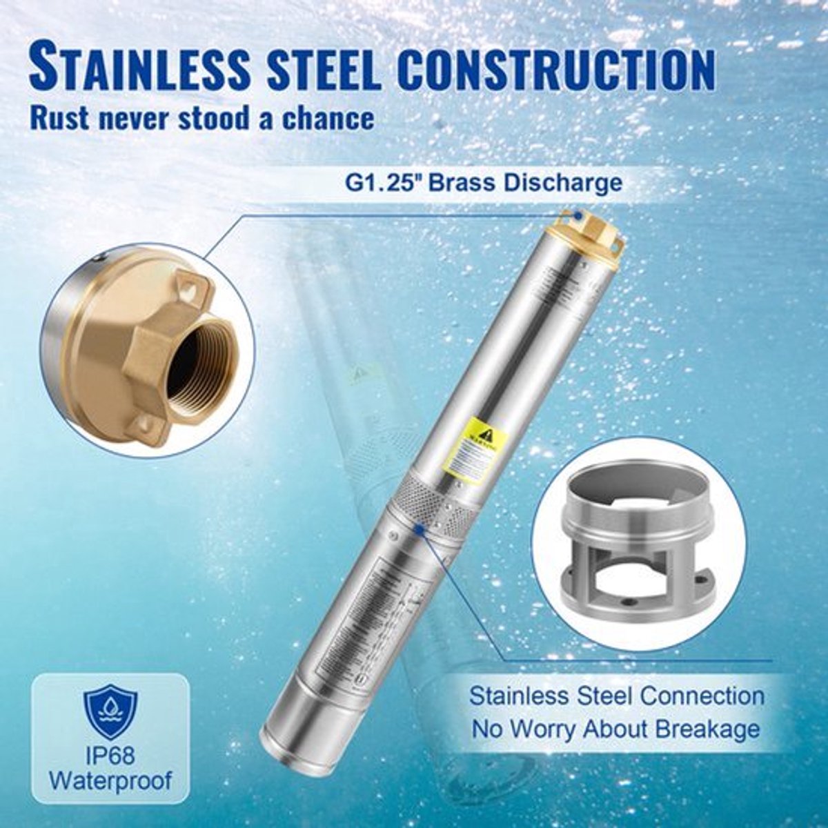 Waterpomp Diepe Dompelpomp - 370 W Vermogen - RVS Materiaal - Hoge Lift Capaciteit - Dompelpomp