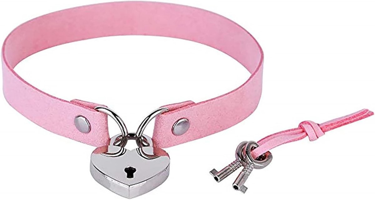 Punk Cat Choker Kraag Ketting van Leer met Hart, Slot en Sleutel voor Vrouwen en Meisjes, Unieke Lolita Sieraden