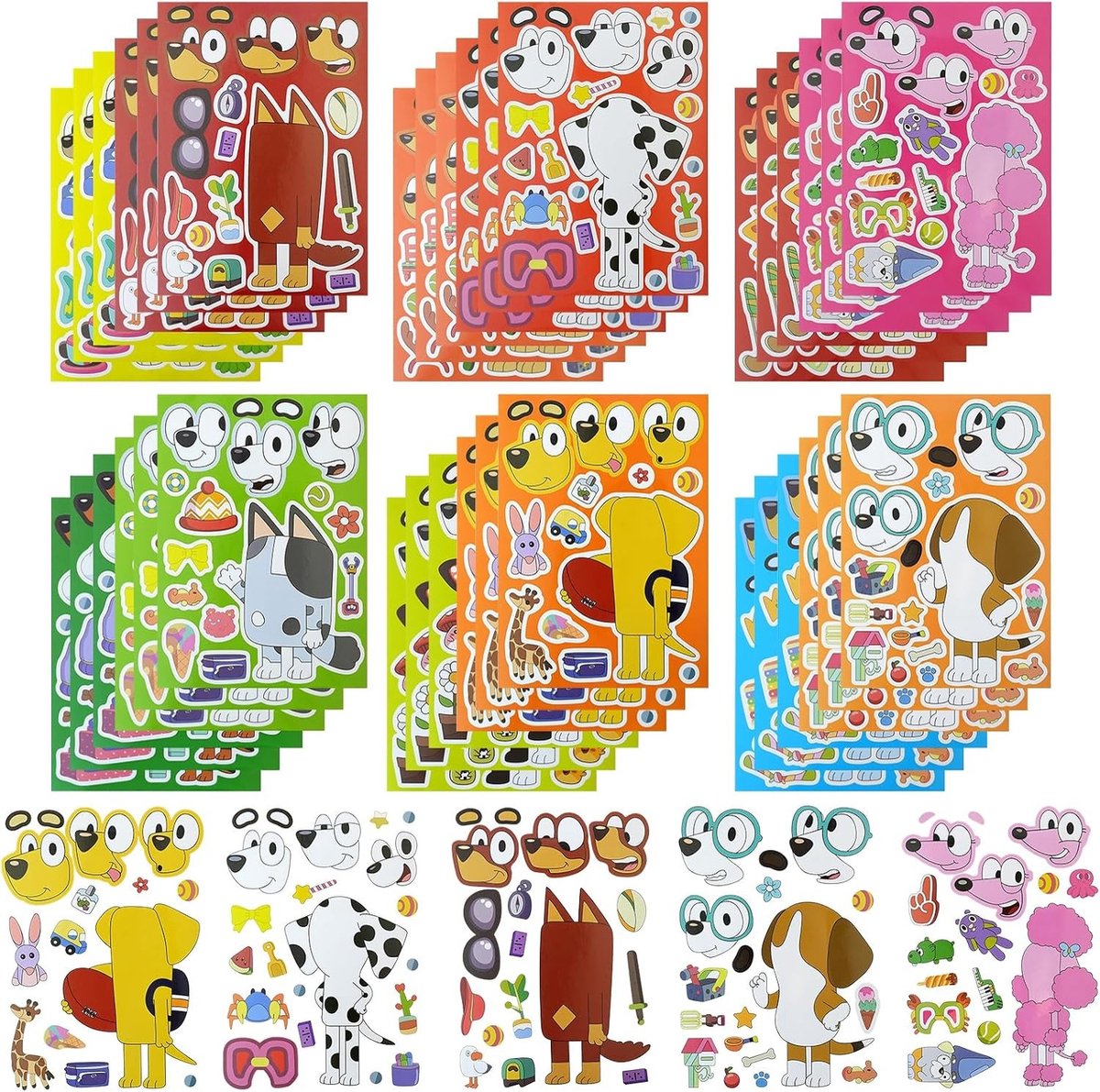36 Stuks Make Face Stickers voor Kinderen, DIY Hondenstickers voor Creatieve Knutselprojecten en Verjaardagsfeest Decoraties