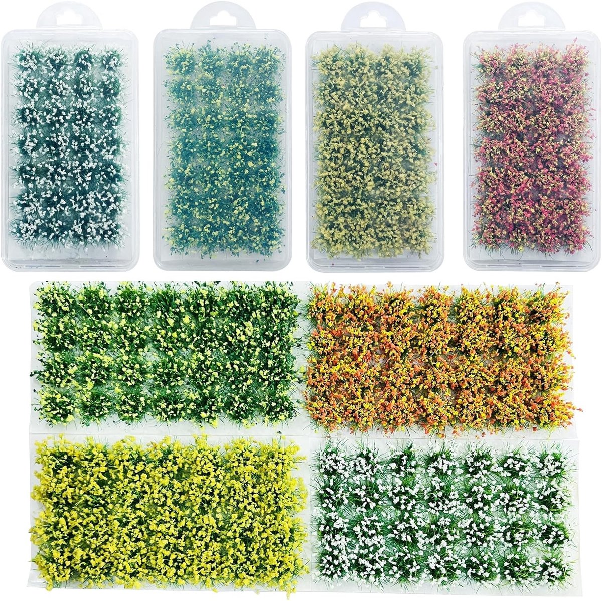 112 Stuks Miniatuur Kleurige Bloemclusters, 4 Kleuren Static Grass Tuft voor Model Spoorlijnen en Landschappen