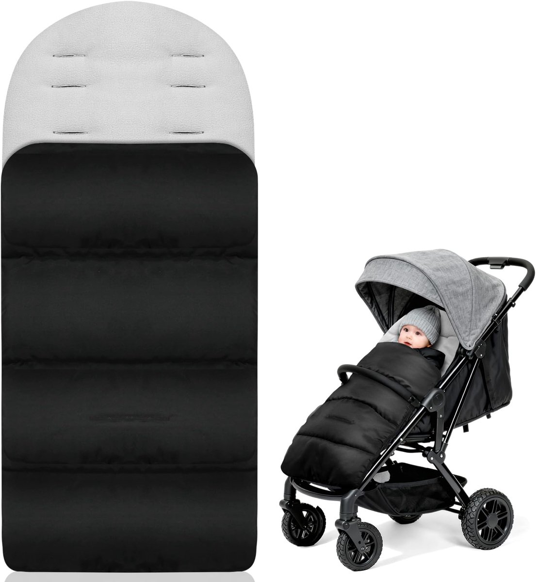 Wintervoetenzak - Universeel Waterdicht Machinewasbaar met Ritssluiting - Voor Kinderwagen en Babystoel - Grijs