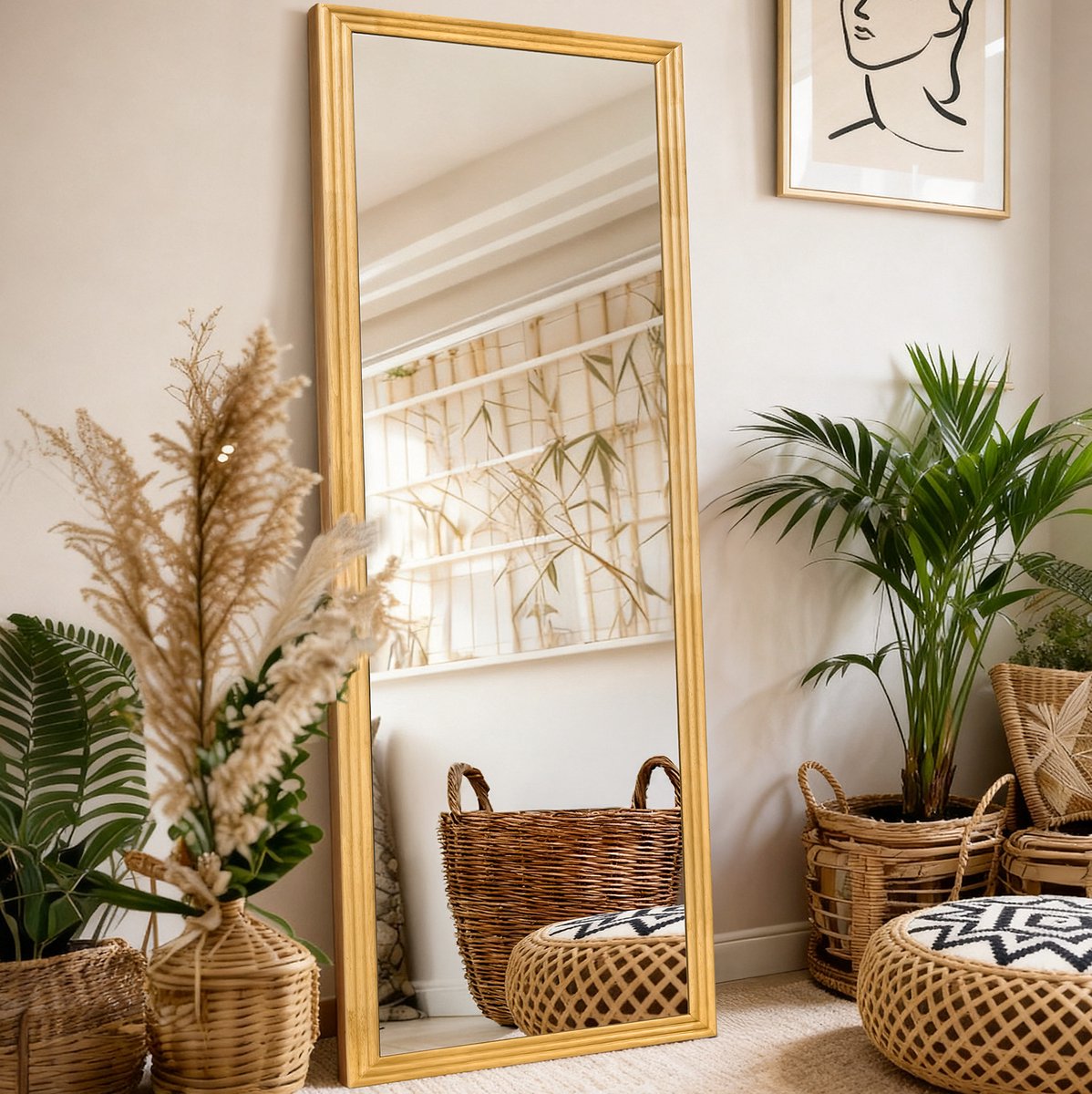 Staande Spiegel Met Houten Frame En Verstelbare Metalen Steun 160 X 50 Cm Bruin Voor Woonkamer Salon En Winkel