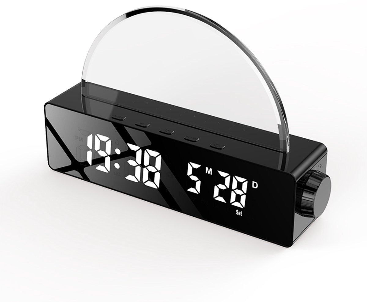 Zonsopkomst Weklamp-LED Slaap-Sfeerlamp-Zwart/Wit -met Klok-Kalender 1 stuk Zwart