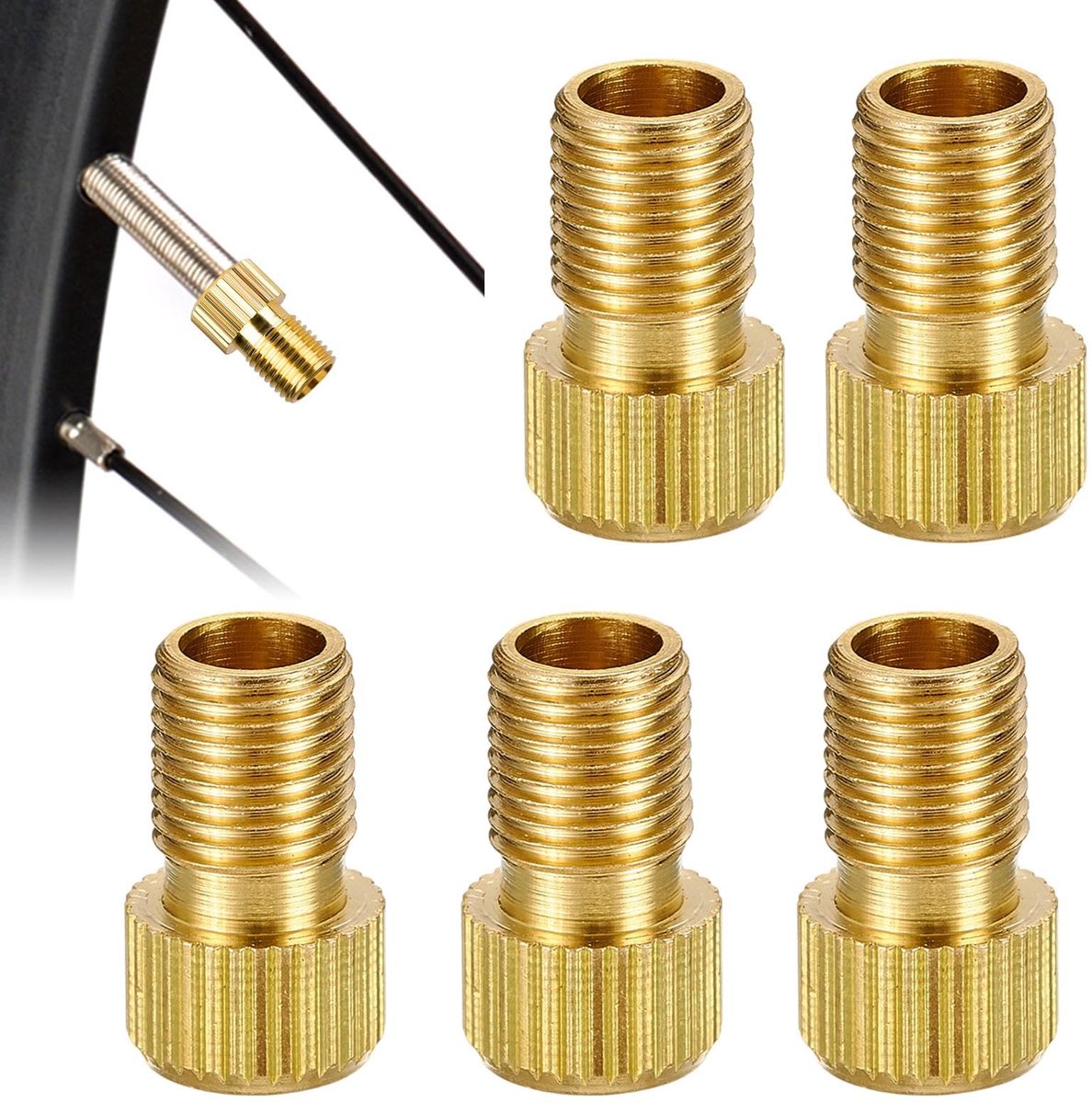5 stuks adapters Frans ventiel met afdichtring, fietsventieladapter met afdichtring DV SV naar AV ventieldoppen - ShopVlot